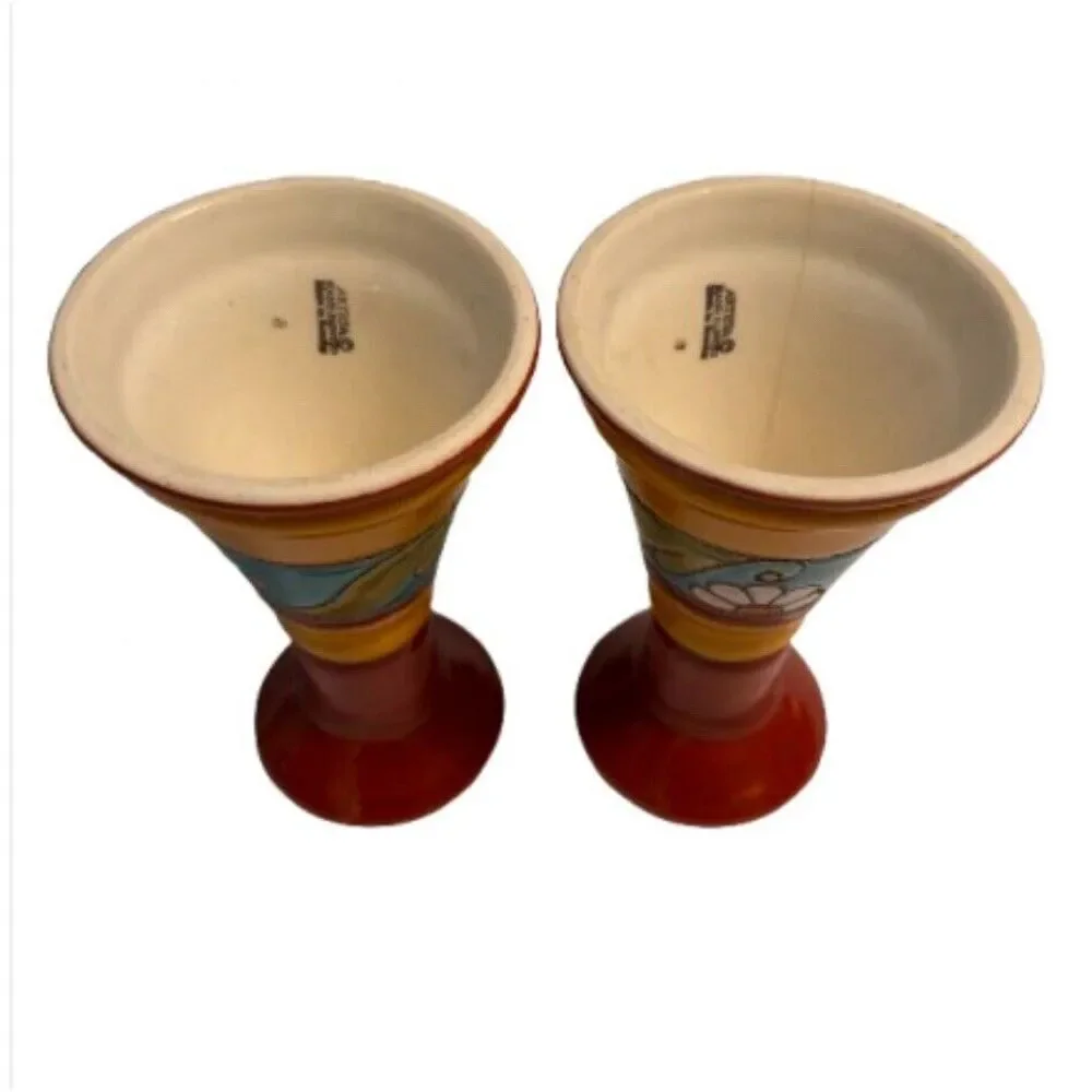 Artesa Hand Painted Candlesticks Made in Ecuador VTG set‎ of 2